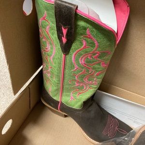 New pink and green, cow girl boots.